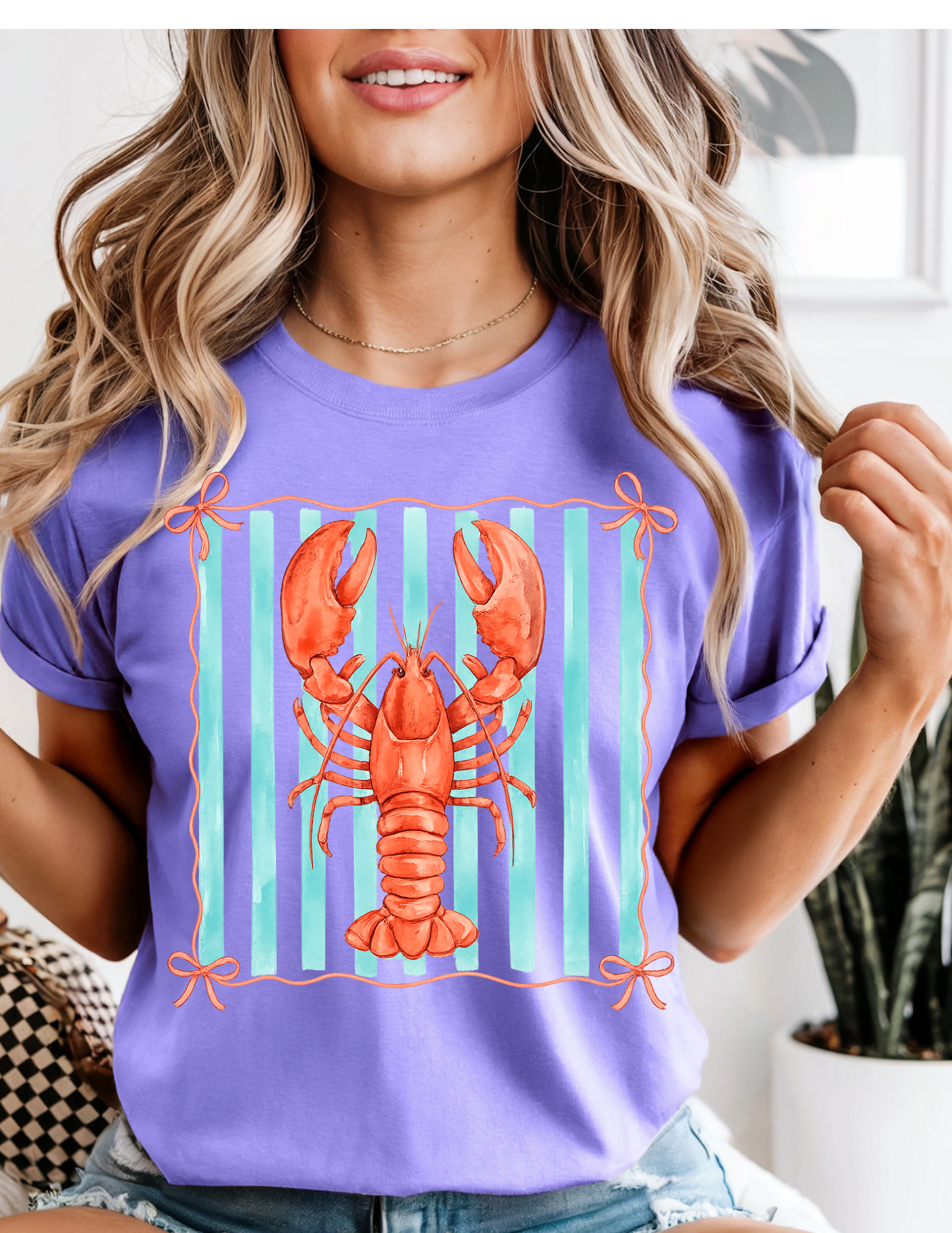Watercolor Crawfish Bow Tee