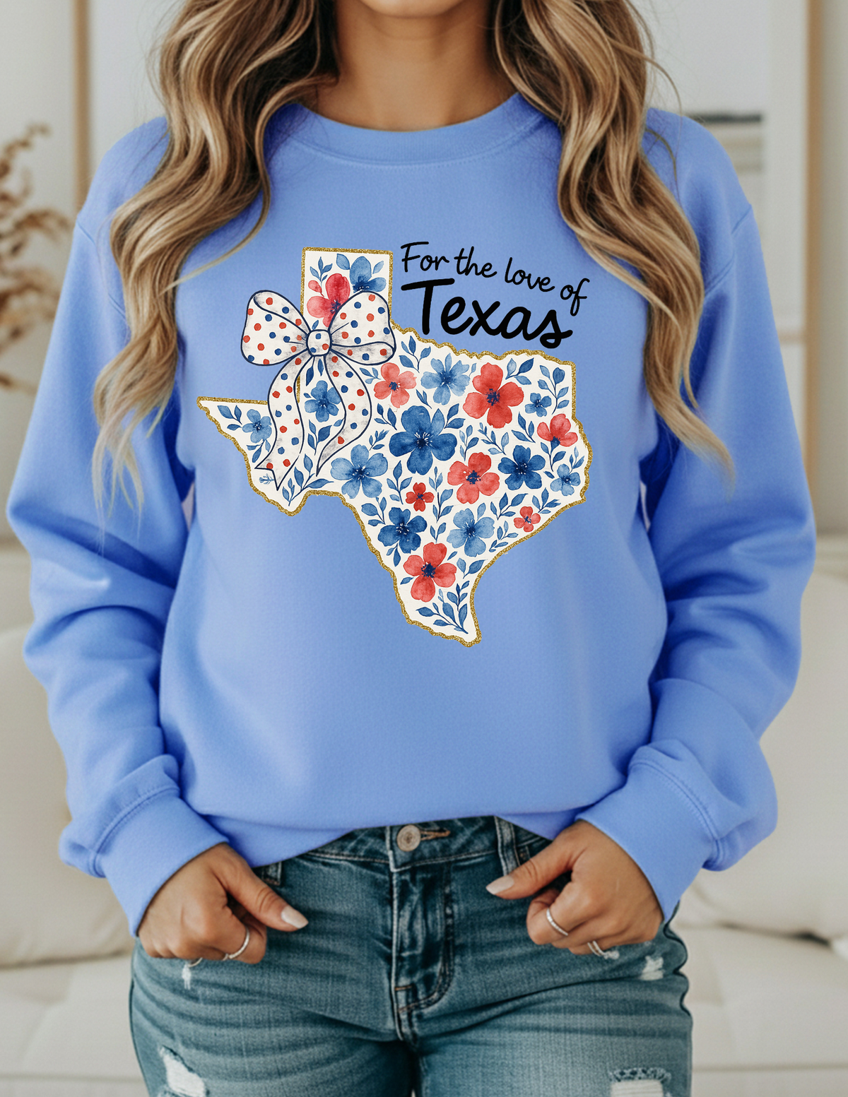 For the Love of Texas Floral Bow Sweatshirt