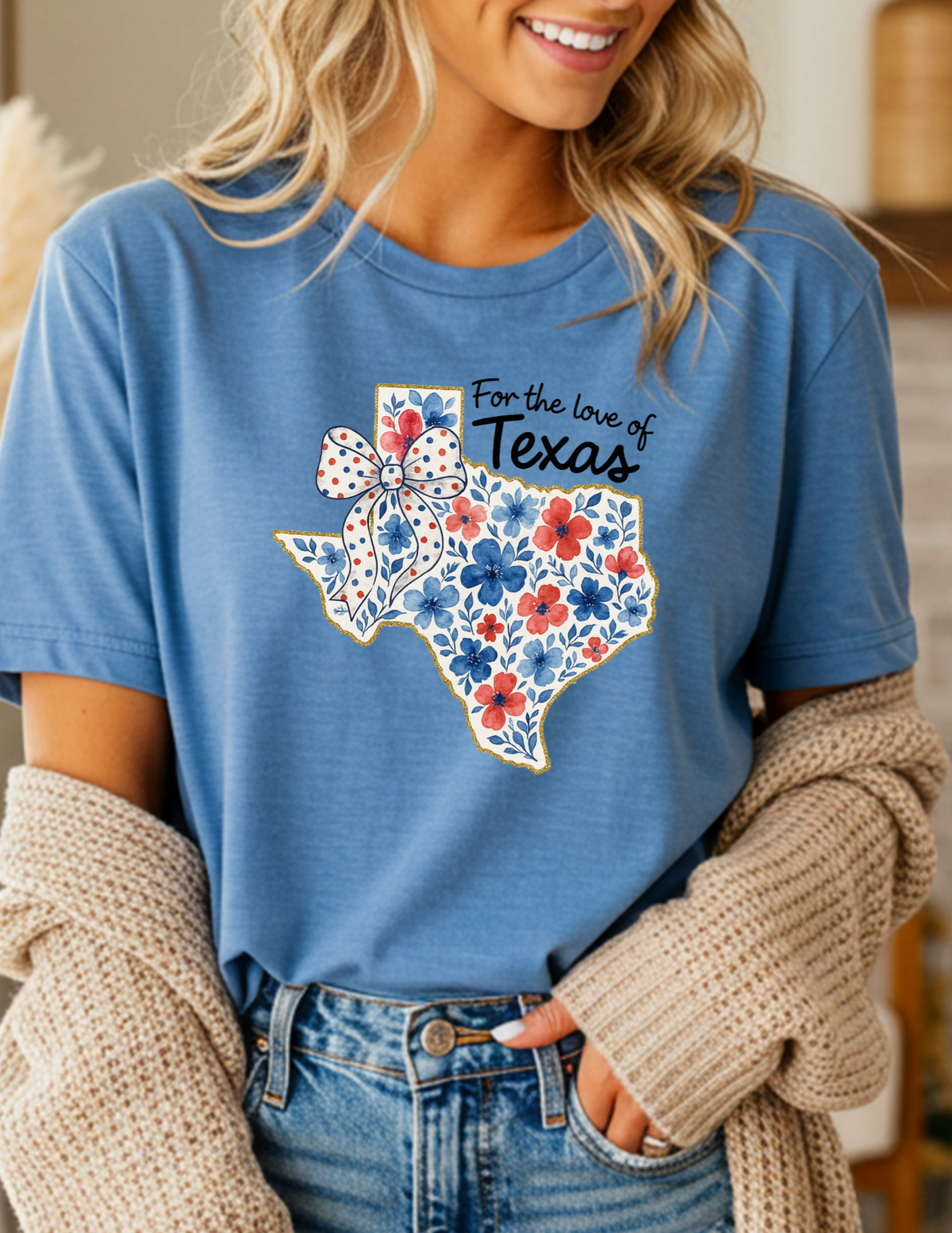 For the Love of Texas Floral Bow Tee