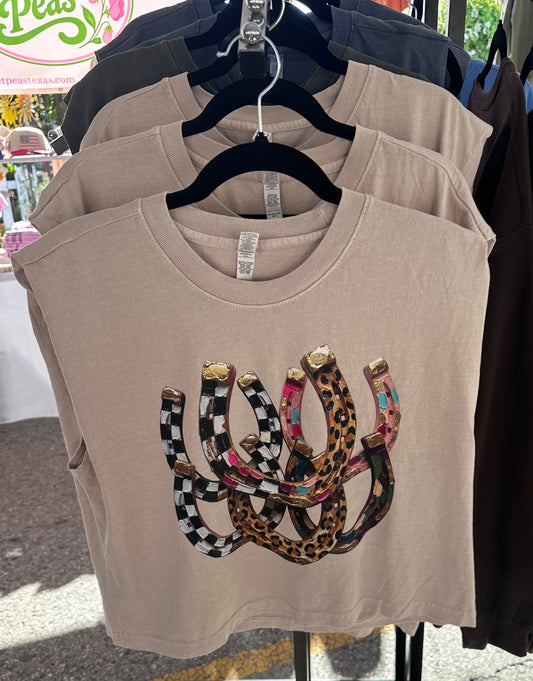 Faux Oil Painted Horseshoes Crop Tee
