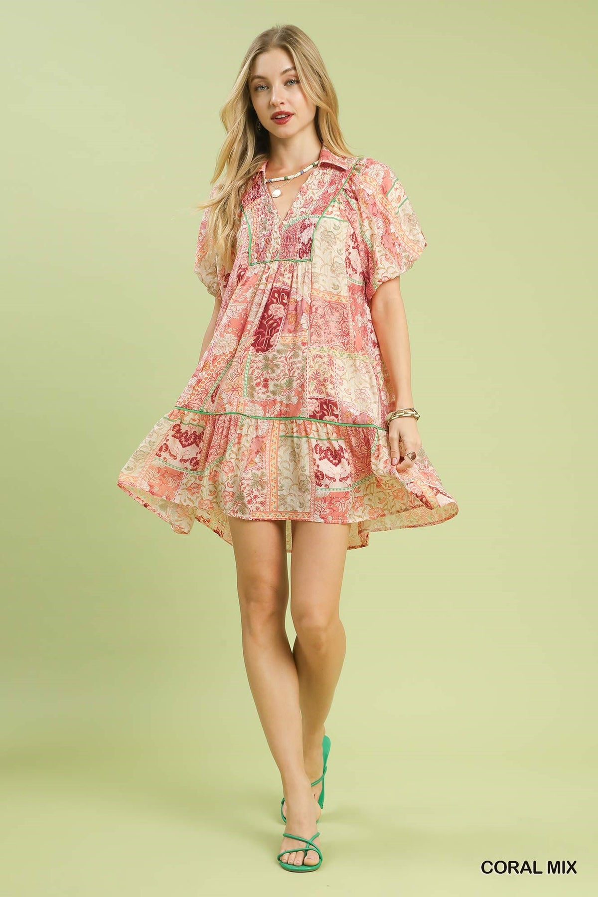 Boho Patchwork Ruffle Mini Dress