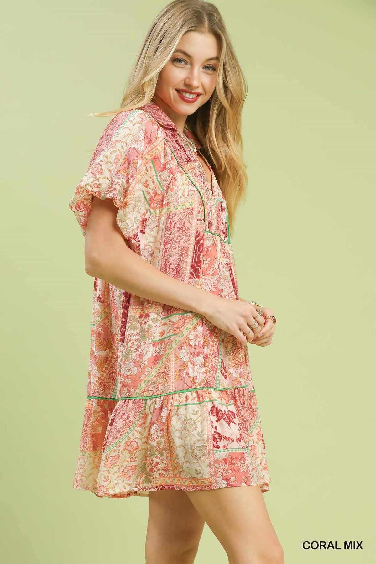 Boho Patchwork Ruffle Mini Dress