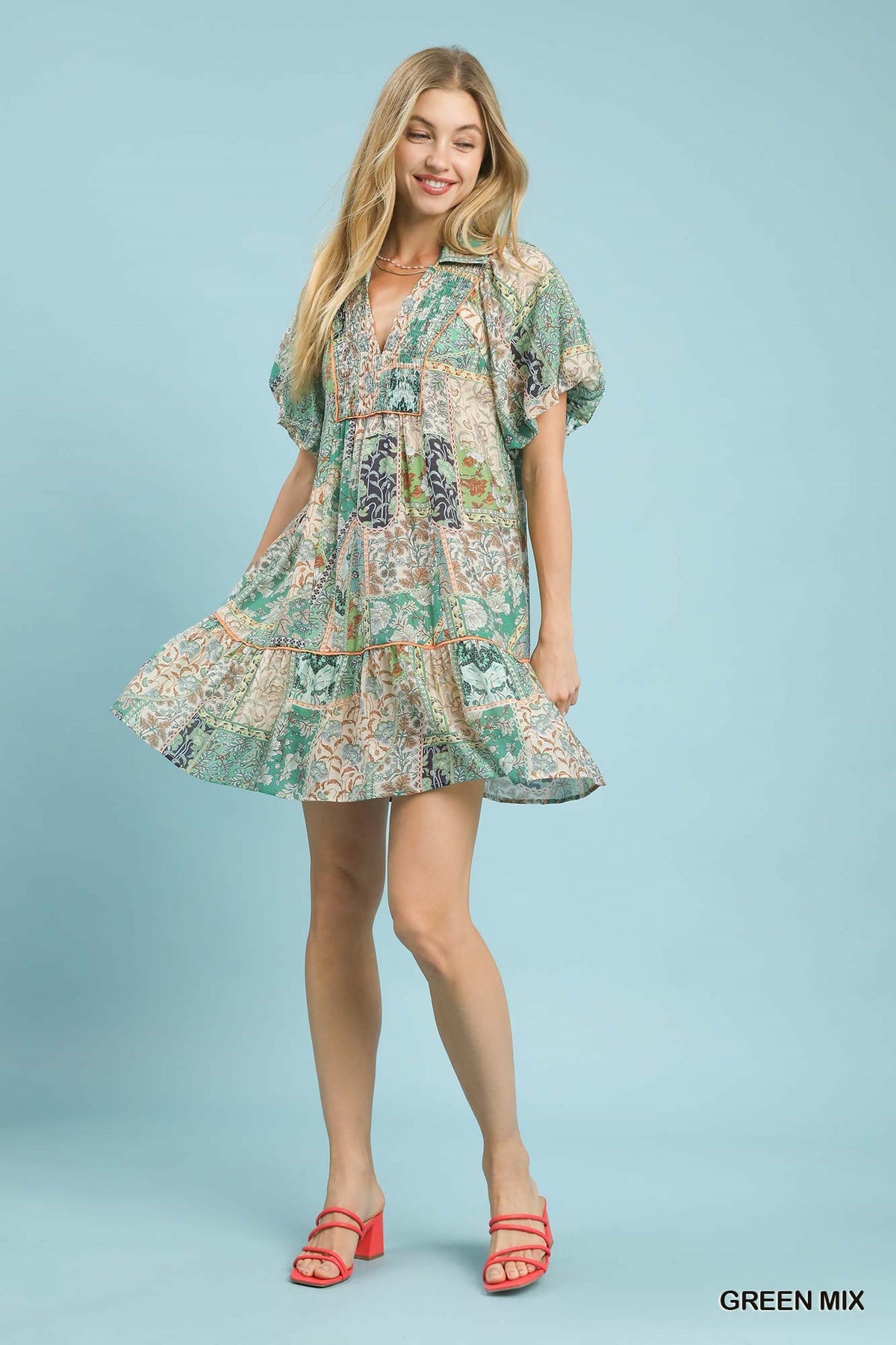 Boho Patchwork Ruffle Mini Dress