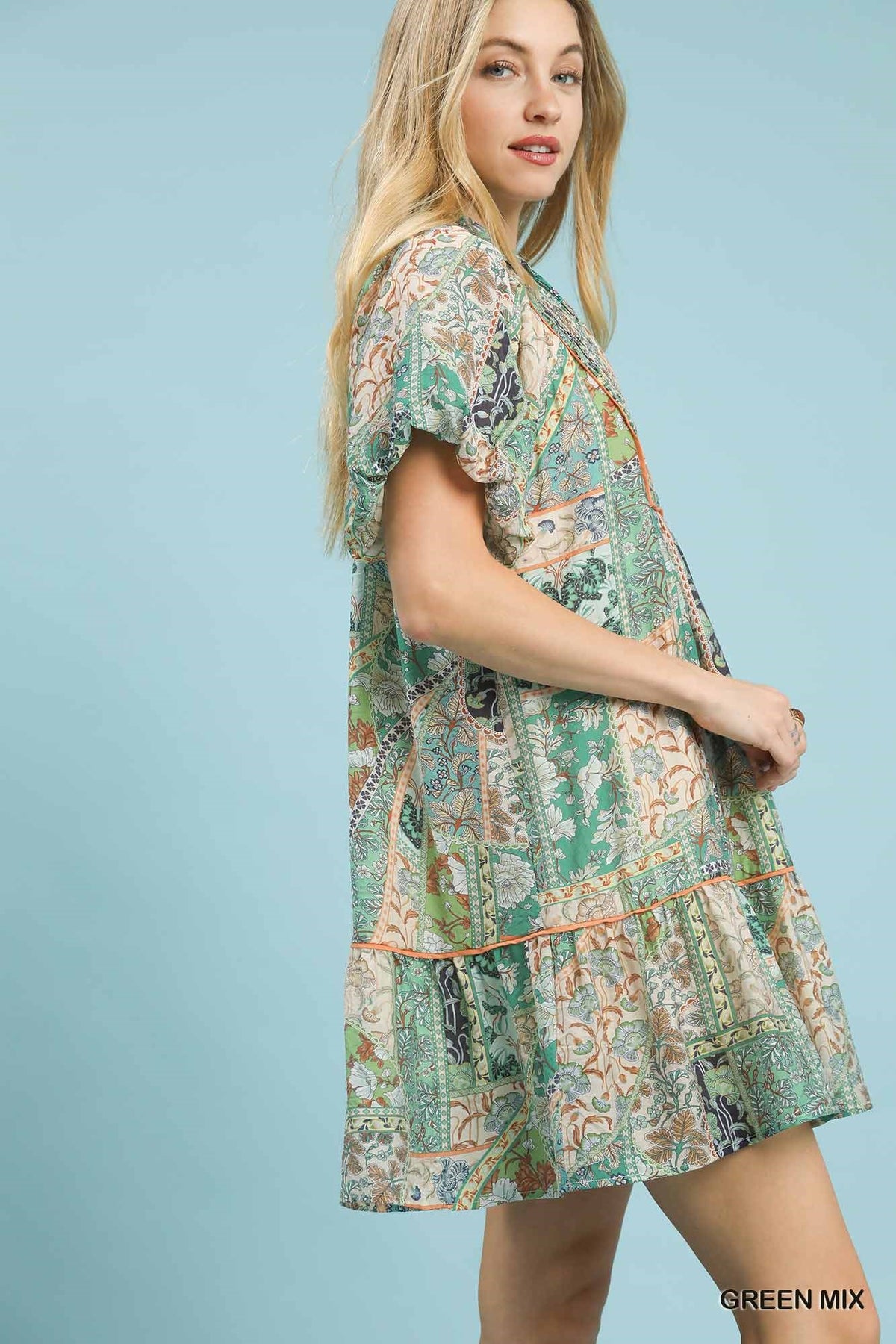 Boho Patchwork Ruffle Mini Dress