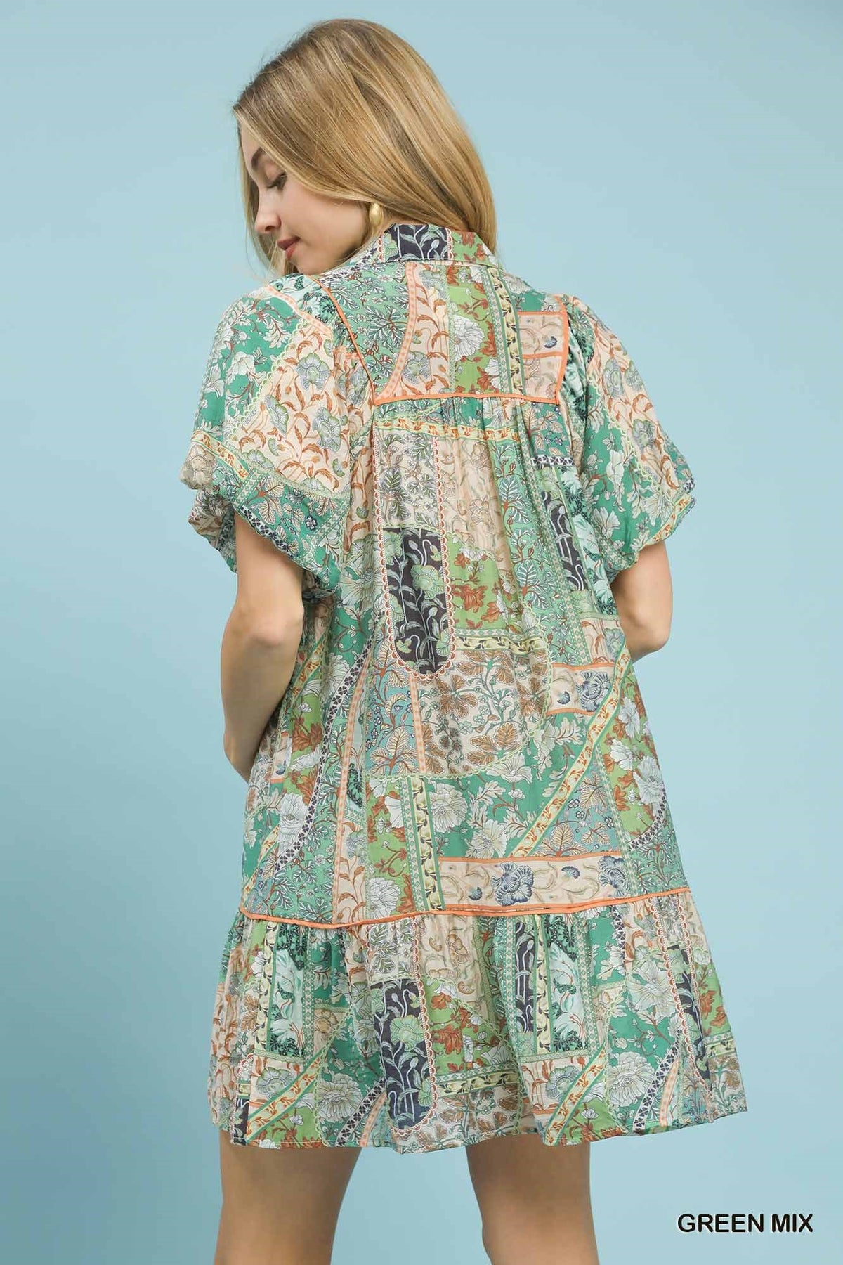 Boho Patchwork Ruffle Mini Dress