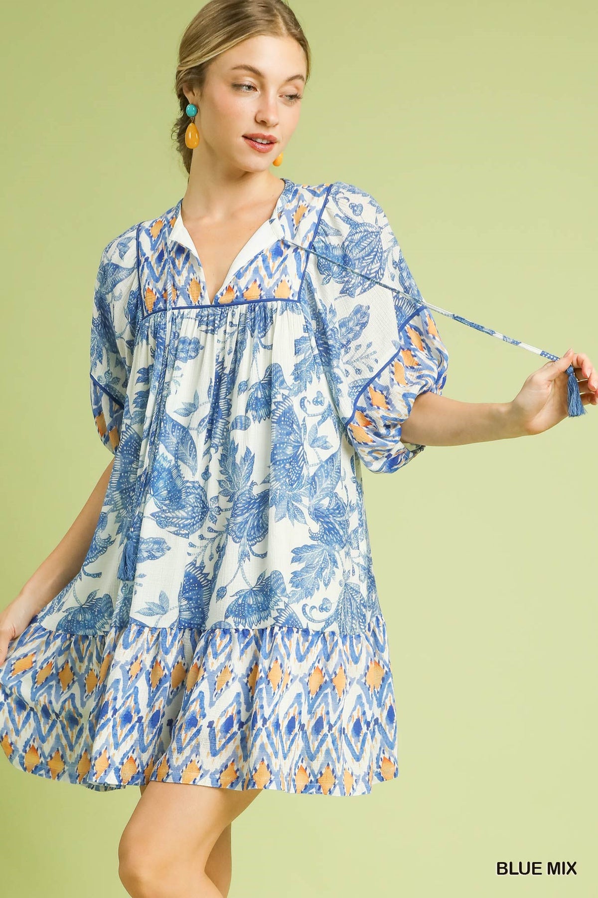 Abstract Mixed Tiered Babydoll Dress