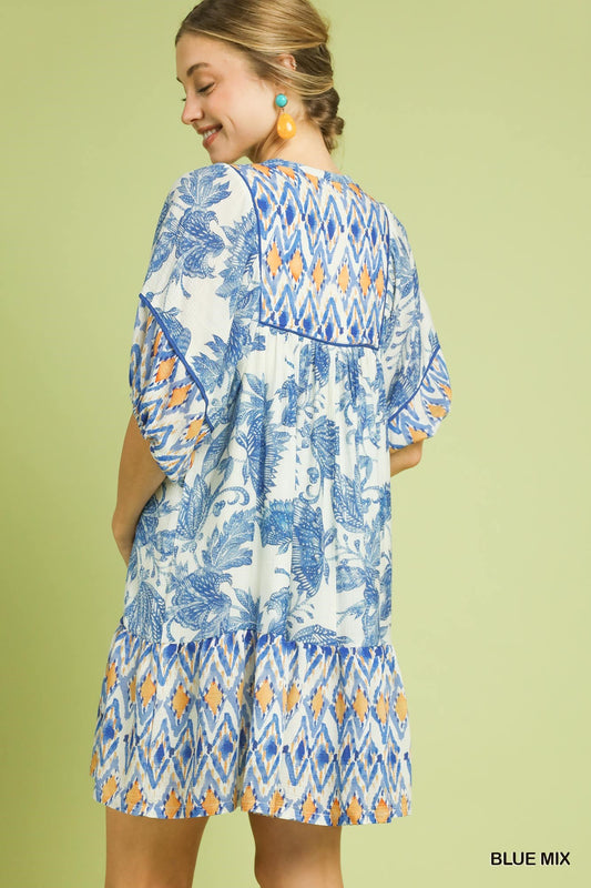 Abstract Mixed Tiered Babydoll Dress