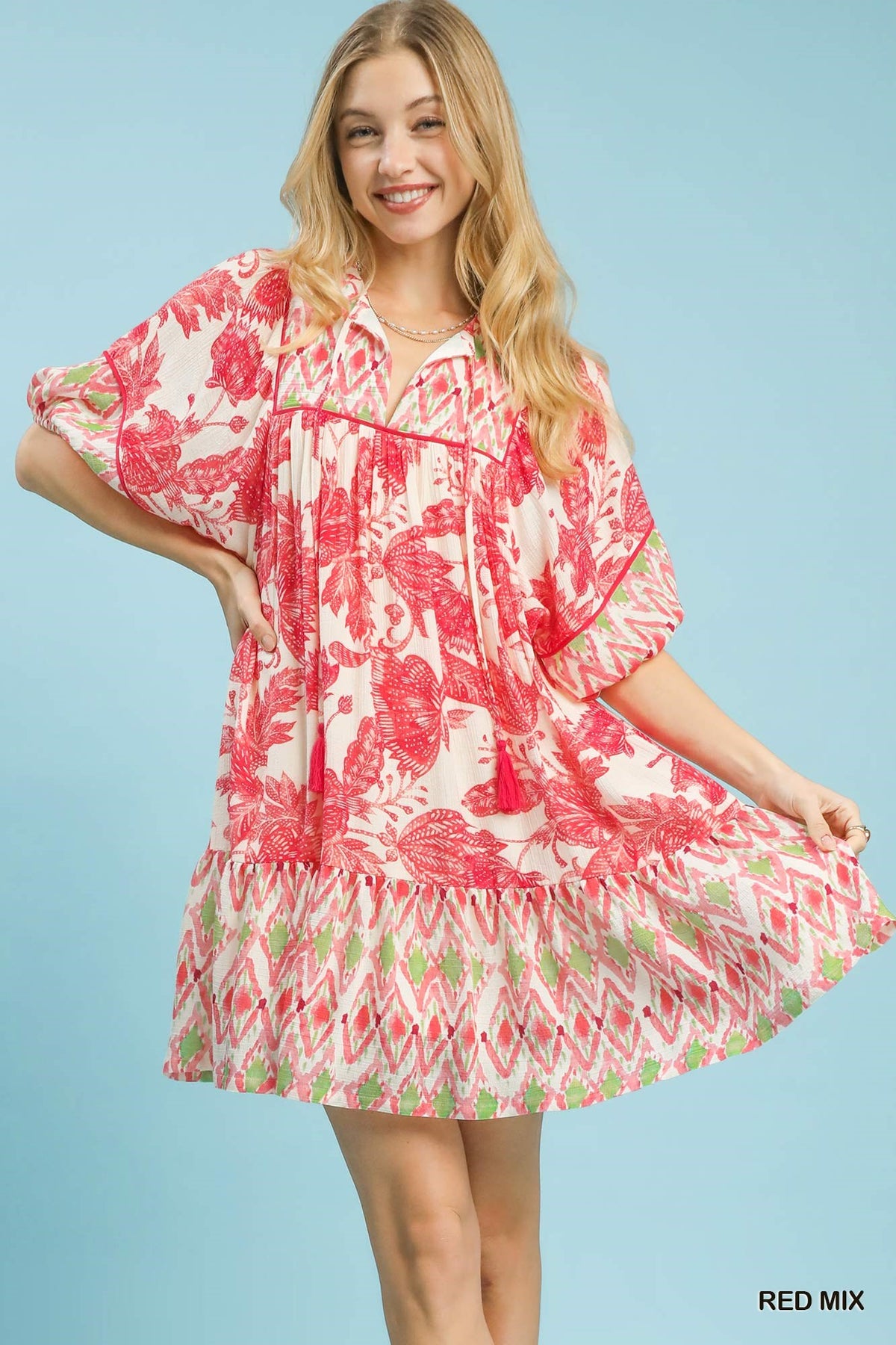 Abstract Mixed Tiered Babydoll Dress