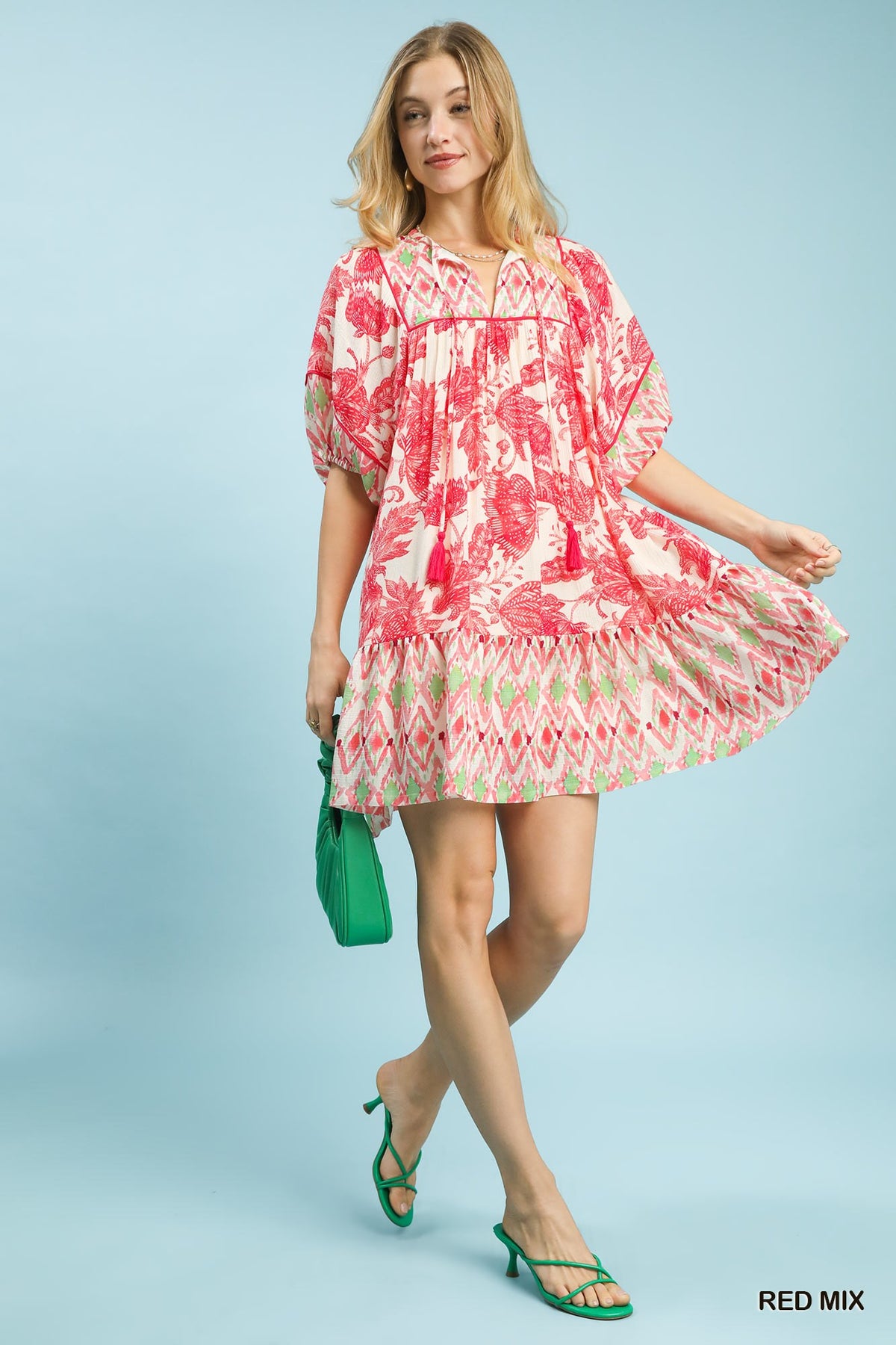 Abstract Mixed Tiered Babydoll Dress