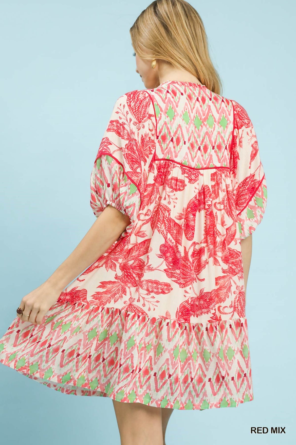 Abstract Mixed Tiered Babydoll Dress