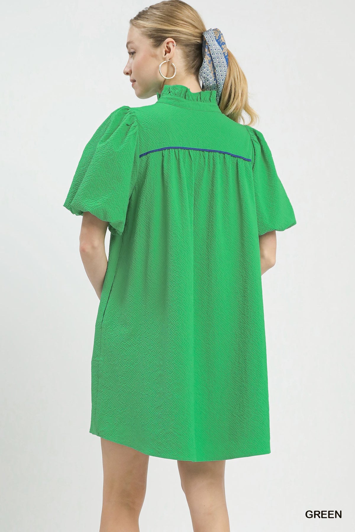 Seersucker Puff Sleeve Dress