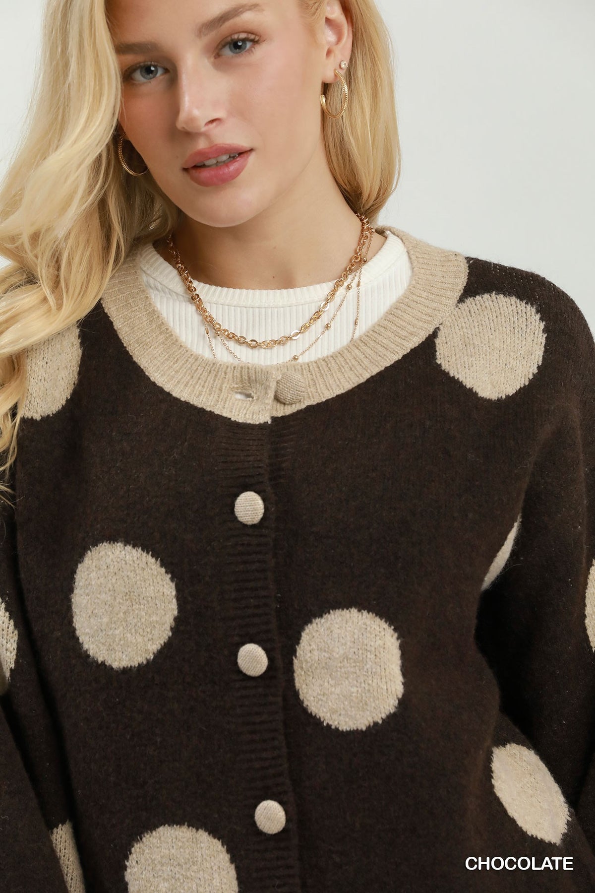 Polka Dot Button Down Knit Cardigan Sweater