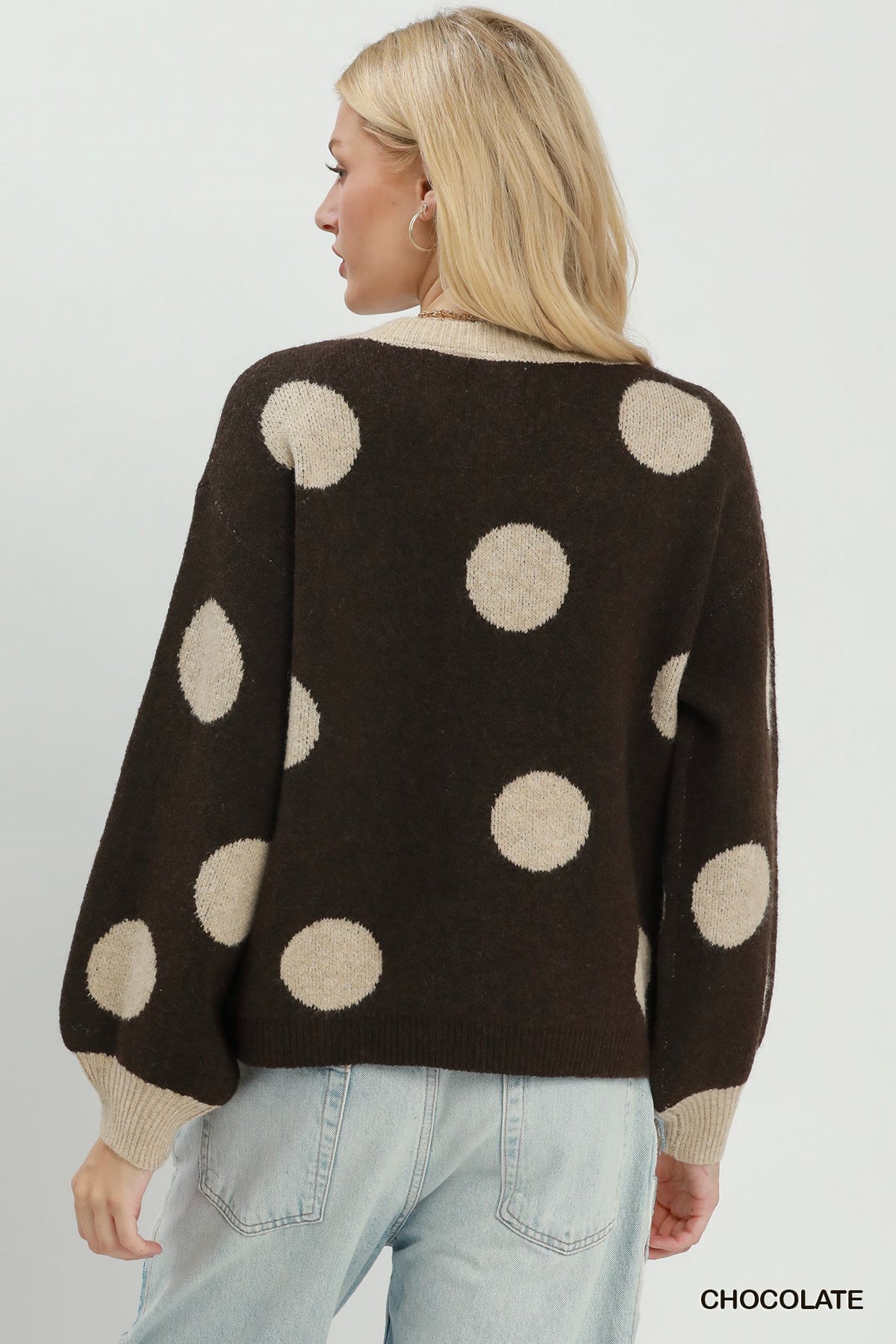Polka Dot Button Down Knit Cardigan Sweater