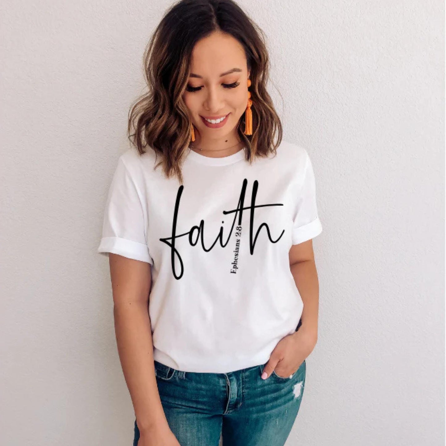 Round Top - Script Faith Ephesians 2:8 - T-Shirt or Sweatshirt - Christian