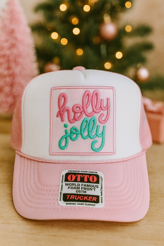 Holly Jolly Pink Christmas Trucker Hat