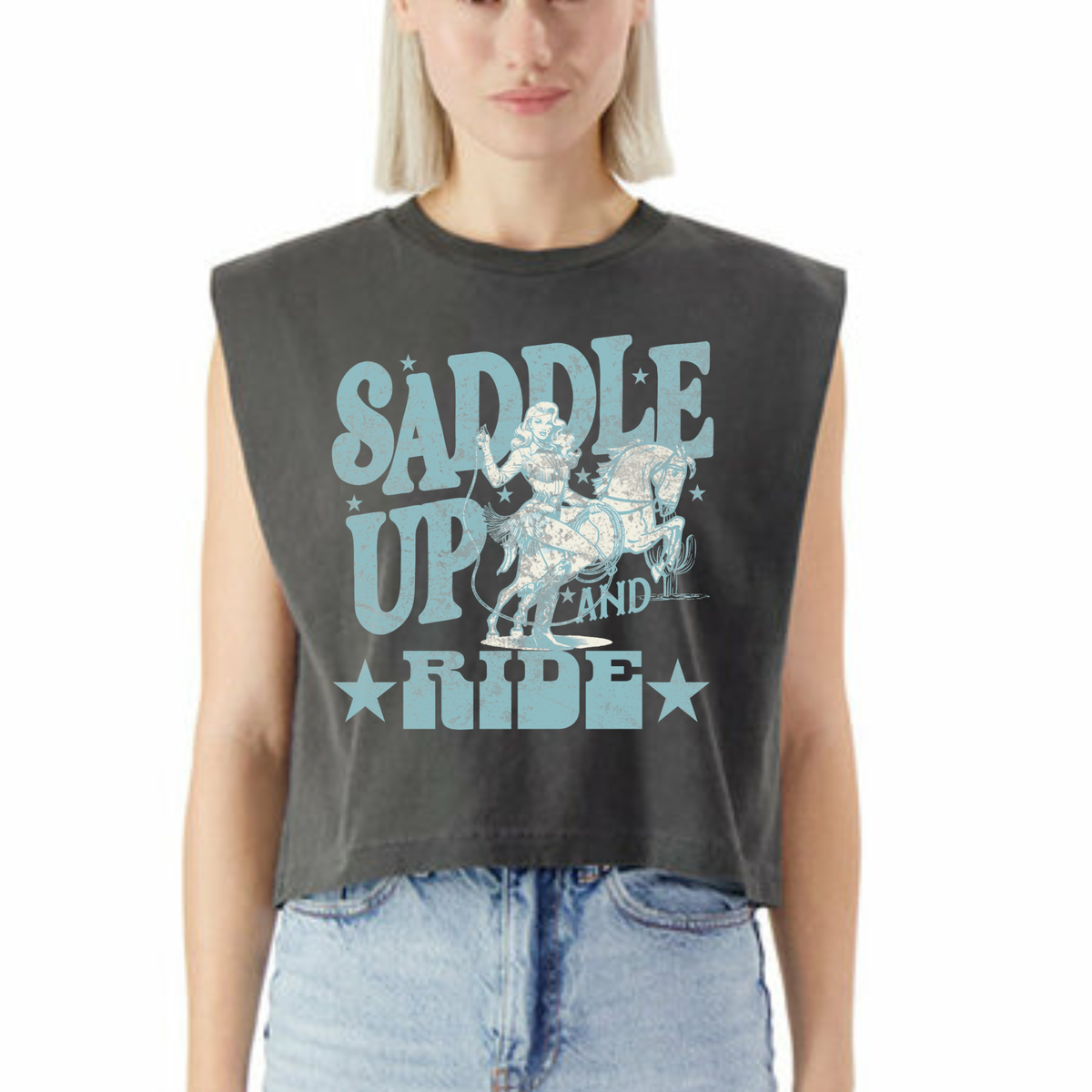 Saddle Up & Ride Western Crop Tee