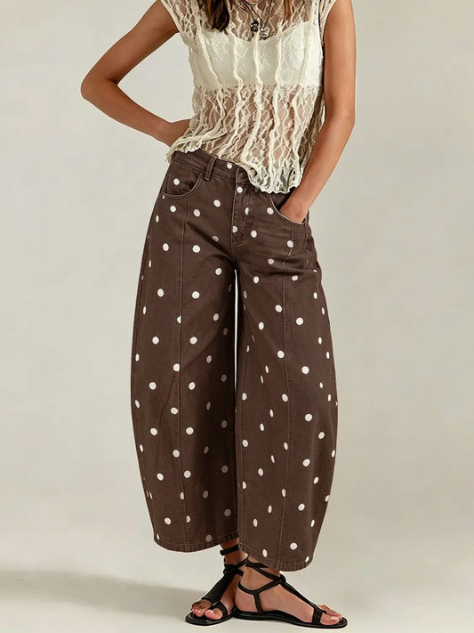 Vintage Chic Polka Dot Cropped Jeans